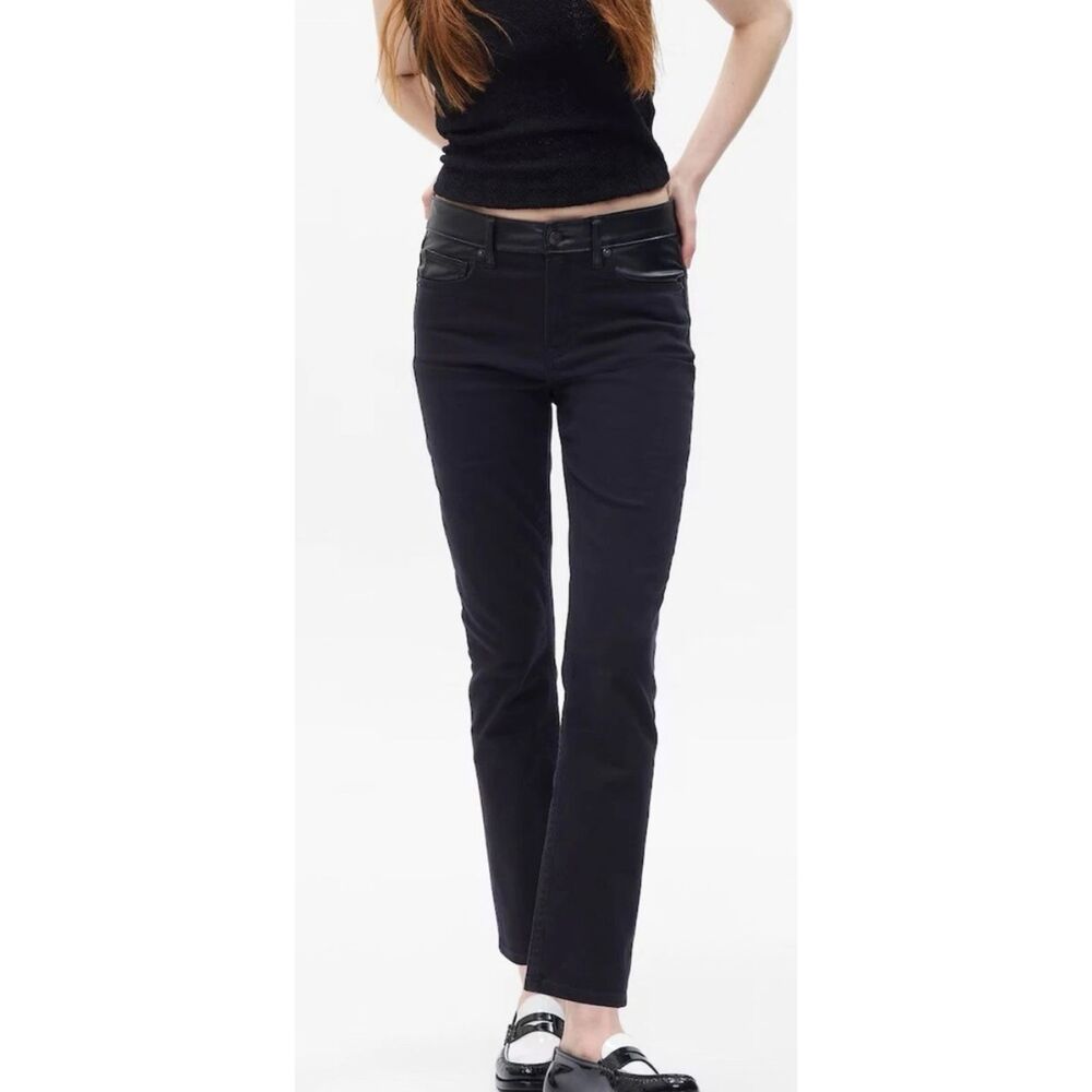 Gap women's vintage slim mid rise faux leather waist jeans size 31 reg denim